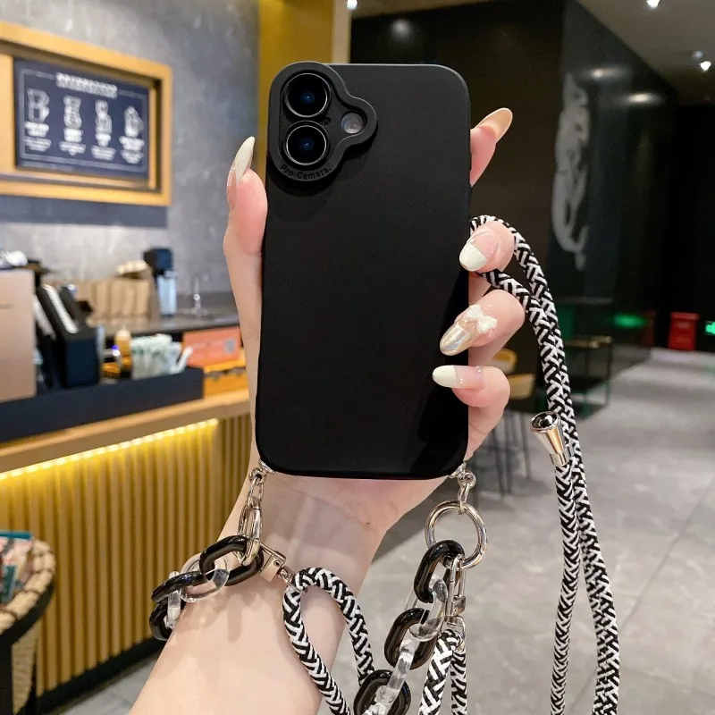 Strap Chain Case für iPhone 17 Pro Max 14 13 12 11 15 Plus 16 Pro 17 Air Luxus TPU Crossbody Lanyard Armband Soft Phone Cover