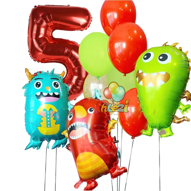 10Pcs Cartoon Monster Foil Balloon 32Inch Number Ballons Red Green Blue Alien Happy Birthday Party Decoration Baby Shower Globo