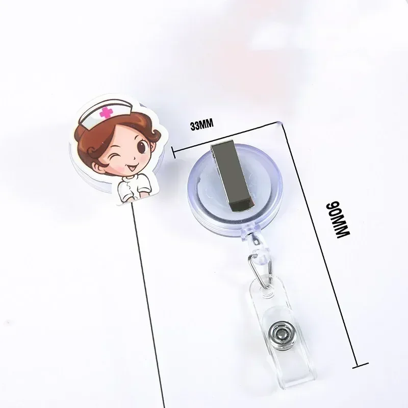 1Set PU Working Permit Case with Clip for Nurse Doctor Pass Work Card Cover Clips Badge Holder Cartoon Retractable Badge Reels