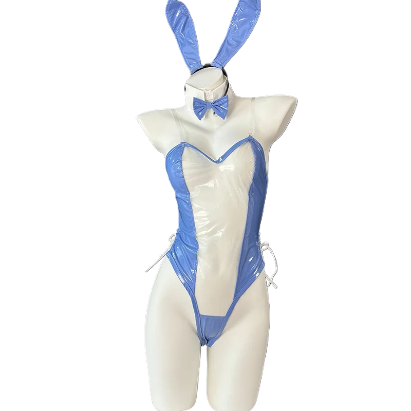 

SENMHS сексуальный милый прозрачный кролик косплей костюмы из лакированной кожи сладкий синий комбинезон женский костюм на Хэллоуин костюм кролика