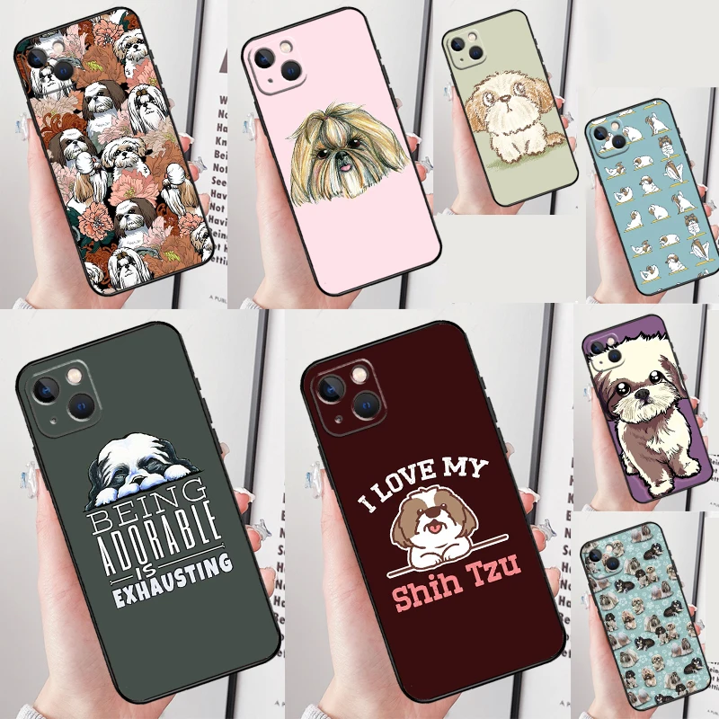 Funda de teléfono con perro Shih Tzu de dibujos animados para iPhone 16 Pro Max 13 12 Mini 11 14 15 Pro Max XR 16 15 Plus 16e