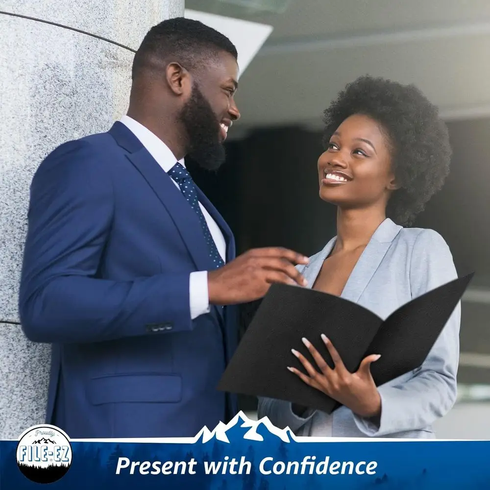 Pastas de dois bolsos pretas tamanho carta de papel texturizado, pacote com 125