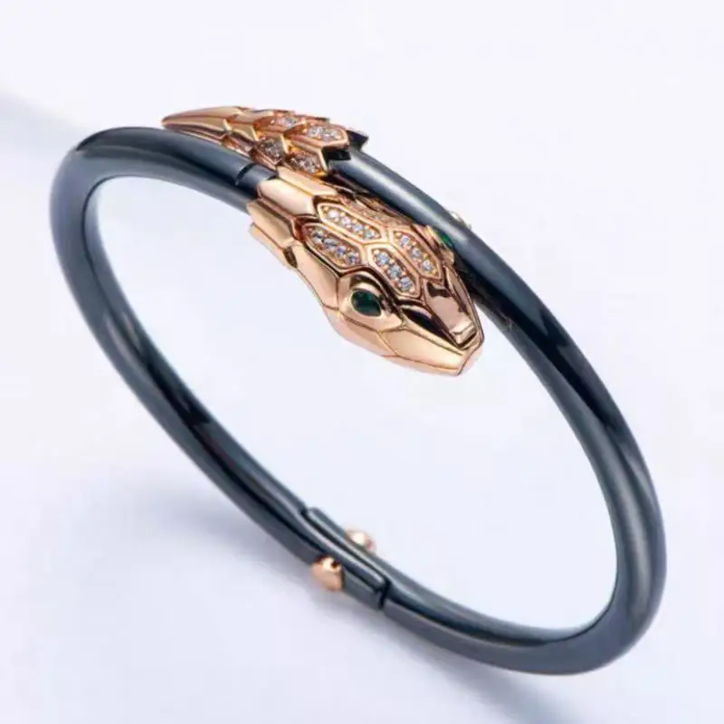 

real silver bracelets 925 bangles for woman and man jade bangle Black Ceramics Snake Shape Bangles