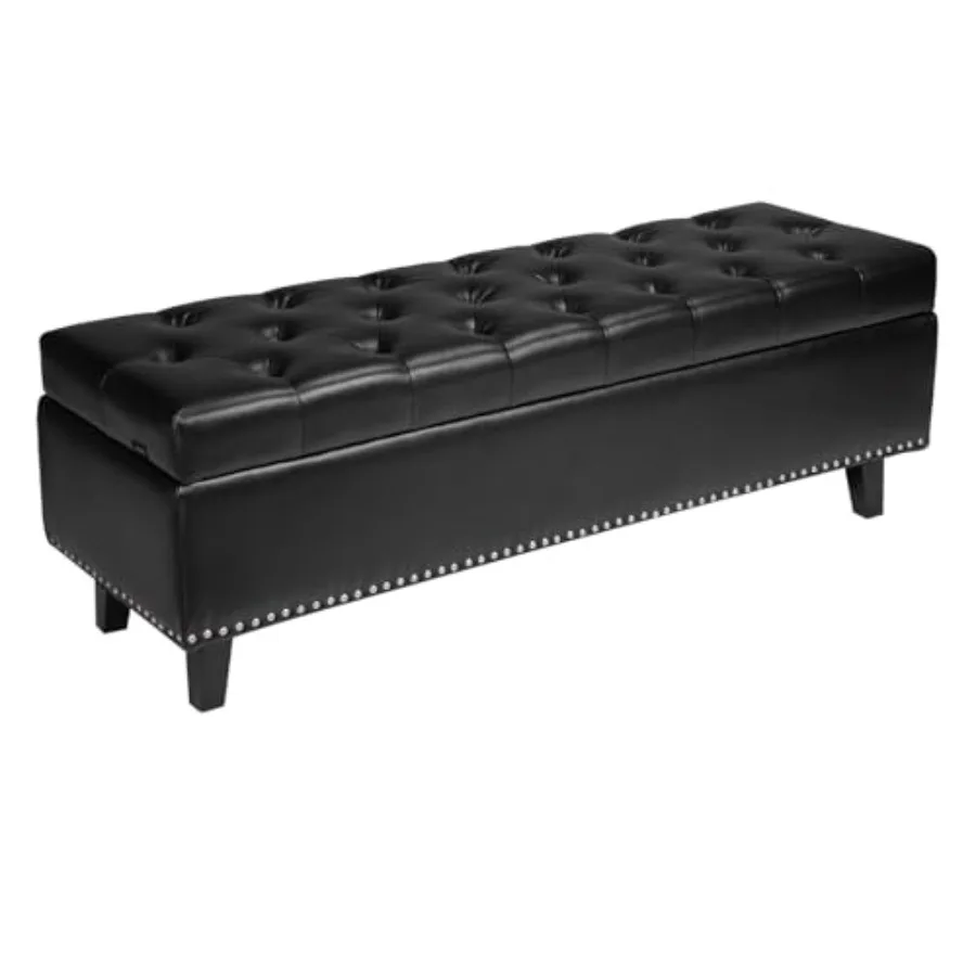 

Button-Tufted Ottoman, PU Leather with and Solid Wood Legs, Modern Shoe Benches Seat for Entryway, Upholstered End of Bed Bench