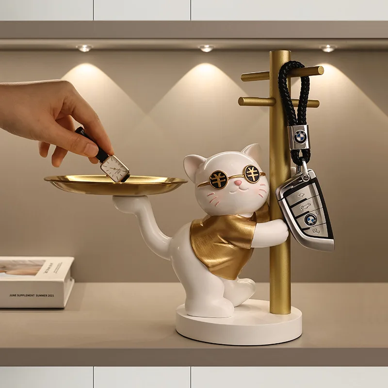 

Lucky Cat Entrance Key Storage Ornaments Home Living Room Modern Light Luxury Wine Cabinet Decoration Moving To New Home