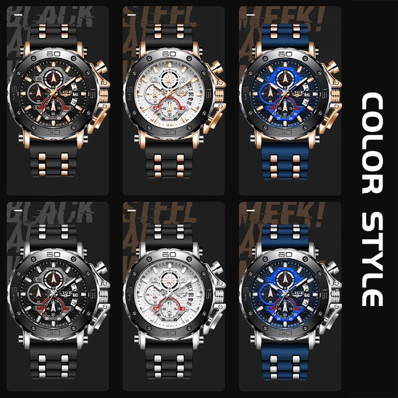 LIGE 2024 New Business Silicone Mens Watches Top Brand Luxury Quartz Watch For Men Waterproof Sport Big Dial Military Wristwatch images - 6