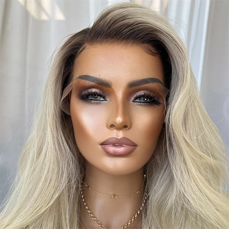 150% Density Short Wave Bob Wig Ombre Golden Blonde Balayage Luxury Synthetic Lace Front Wig High Quality Wig with Dark Roots