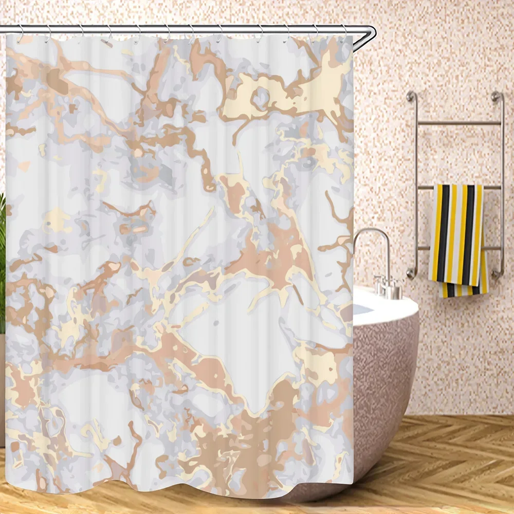 Marble Shower Curtain for Bathroom Sets Full Set Waterproof Fabric Bathroom Curtains for the Home Folding Partition Accessories