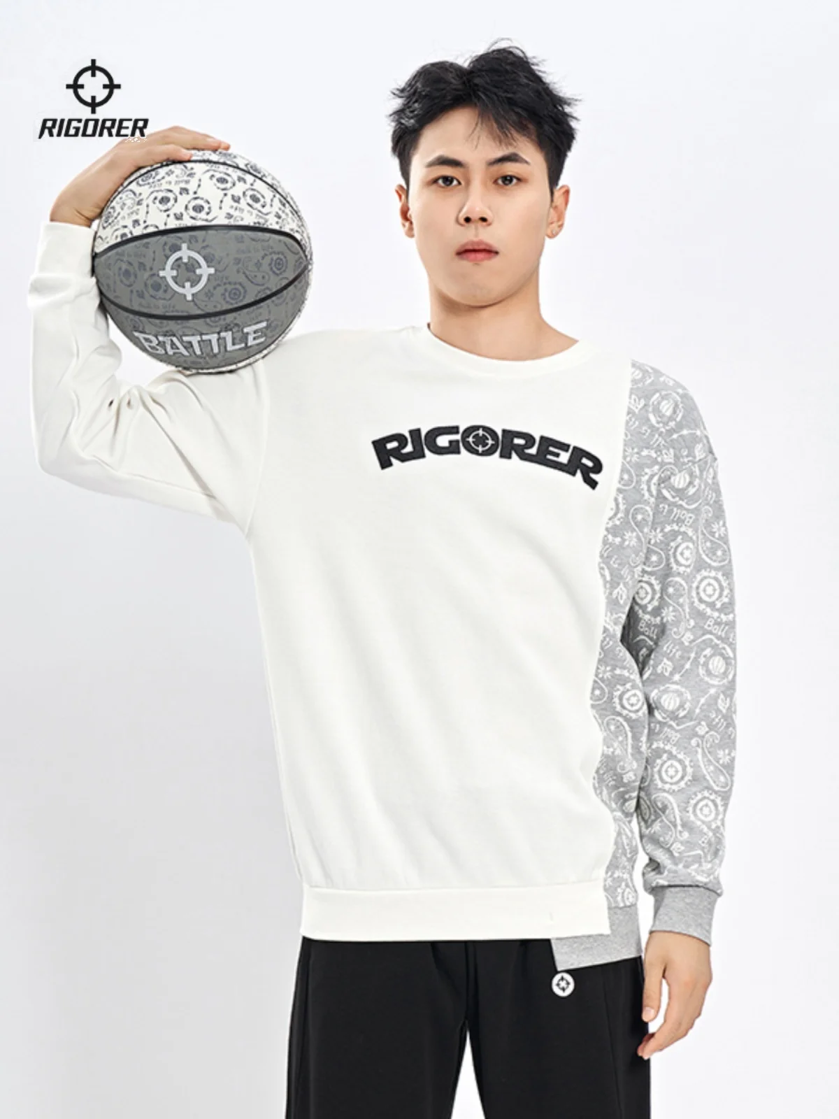 

RIGORER Pullover Sweater Winter Personality Contrast Stitching Embroidery Breathable Leisure Comfortable Sports Tops Pullover