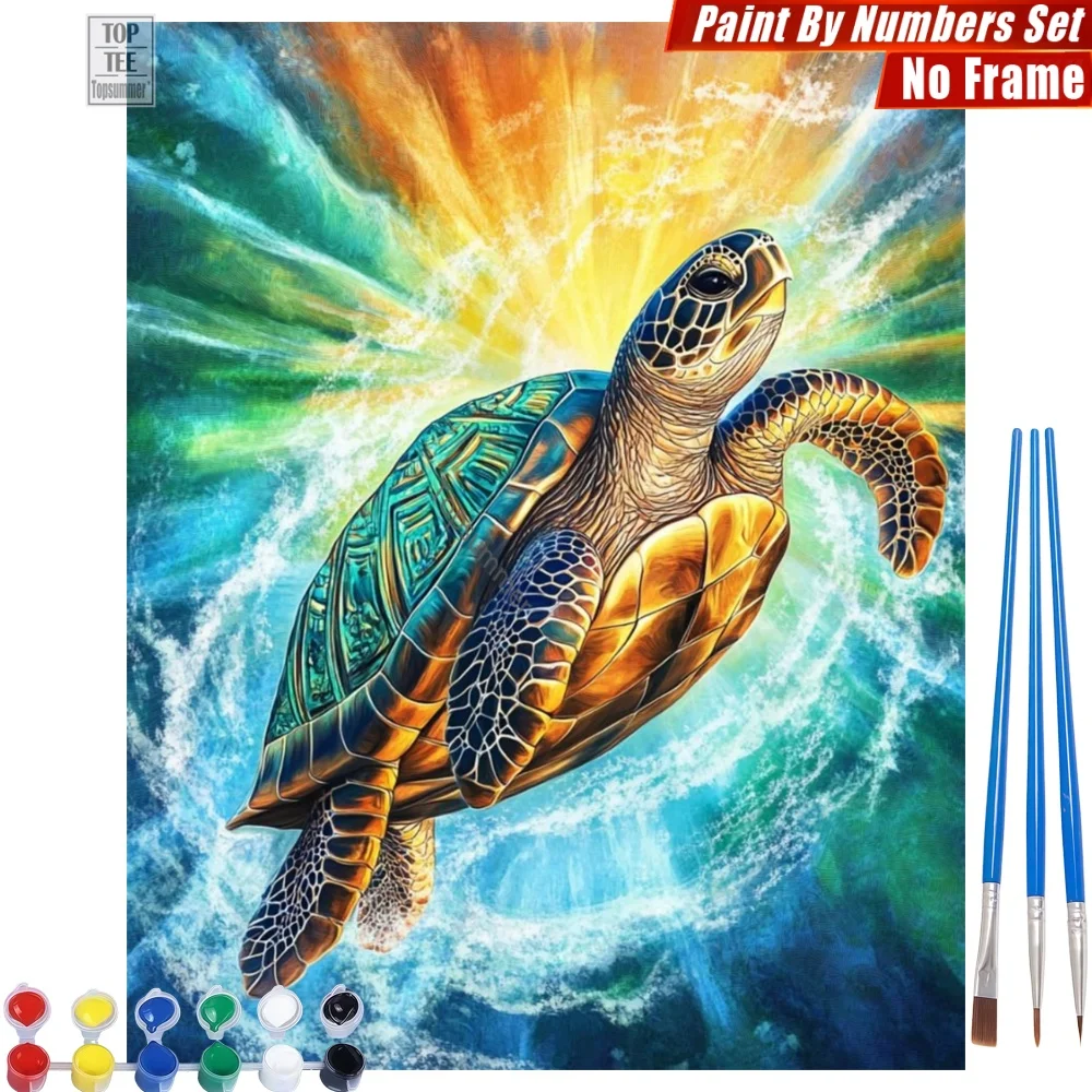 

Dynamic Sea Turtle DIY Painting By Numbers Kit - Splendid Vitality Waves Canvas Wall Art Halloween Gift For Ocean Lover