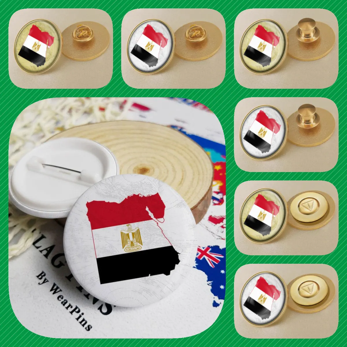 Egypt Egyptian Map Flag National Emblem National Flower Brooches Badges Lapel Pins