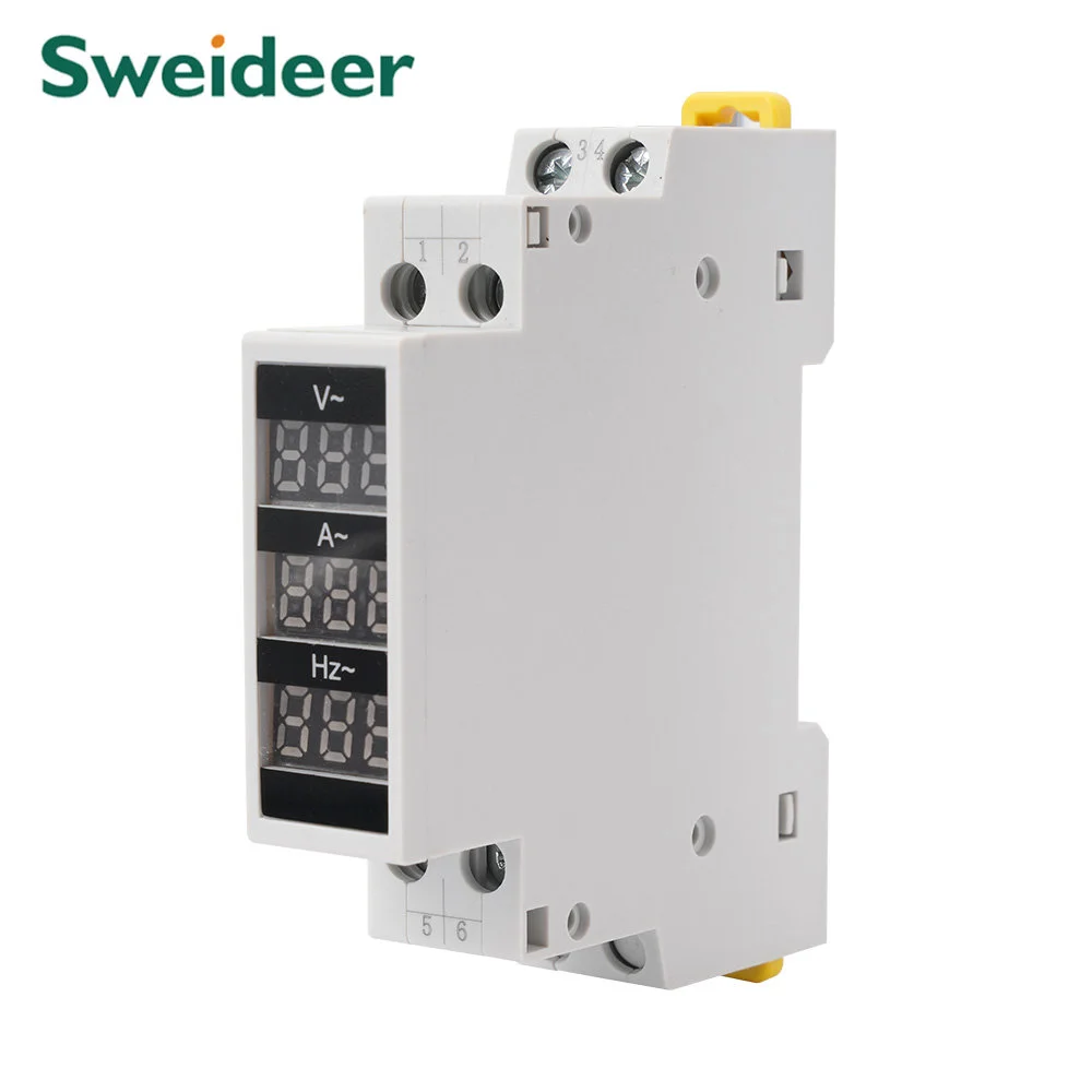 Digital Tester Meter Din Rail Single Phase 1Pole  AC 50-500V 0-100A 0-99HZ Voltmeter Ammeter Frequency for Electrical Power Red