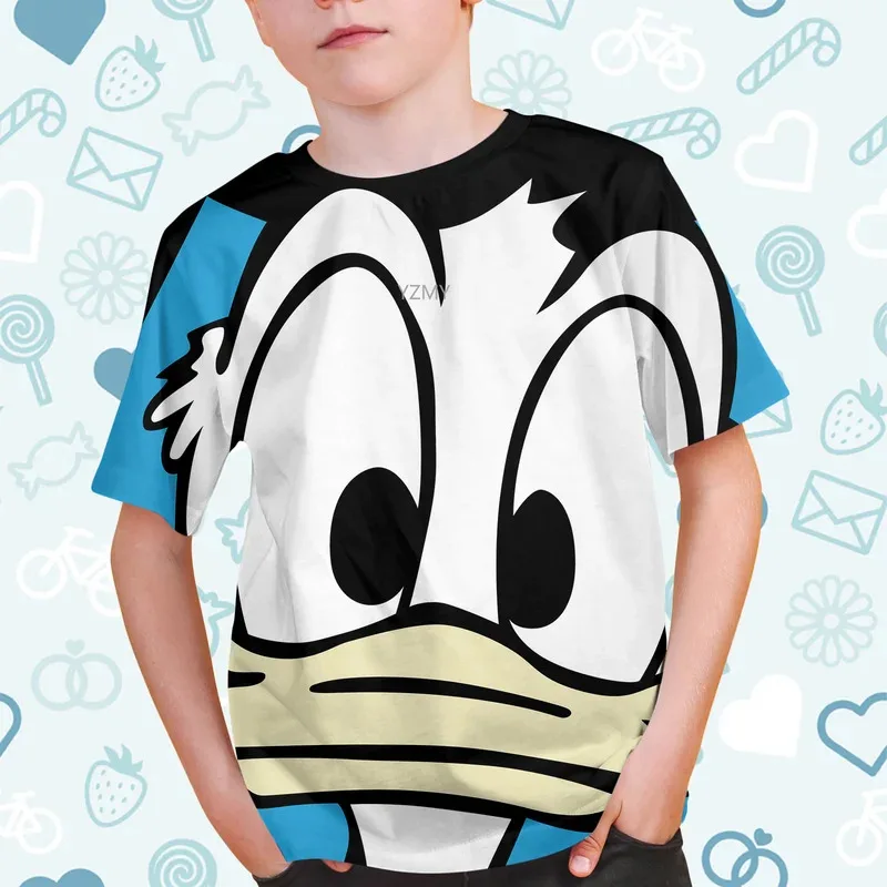 

2024 Disney Classic Anime Children's 3d Tshirt Donald Duck Cute Cartoon T-shirts Short Sleeve Daisy Duck Print Pattern