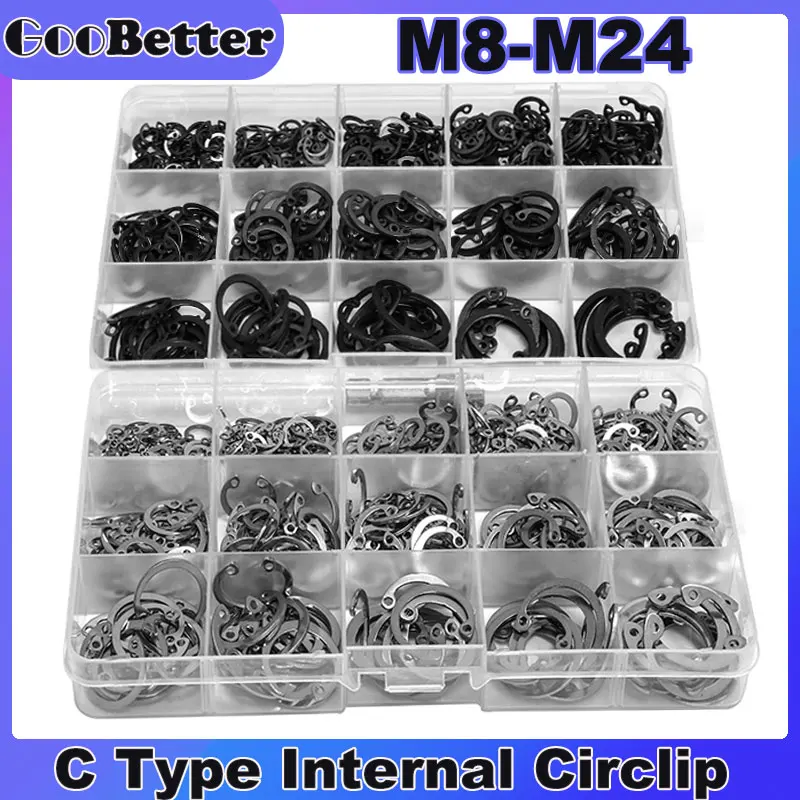 

250/445Pc C Type Internal Circlip Washer Retaining Rings 304 Stainless Steel Carbon Steel Snap Ring Gasket Assortment Kit M8-M24