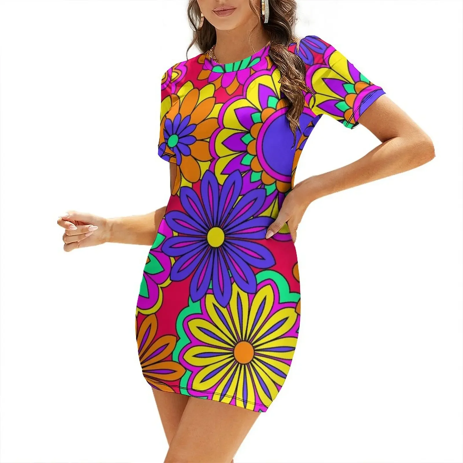 

Groovy Flower Power Baby! Short-Sleeved Dress Women's summer suit Elegant gowns evening dresses women Dress