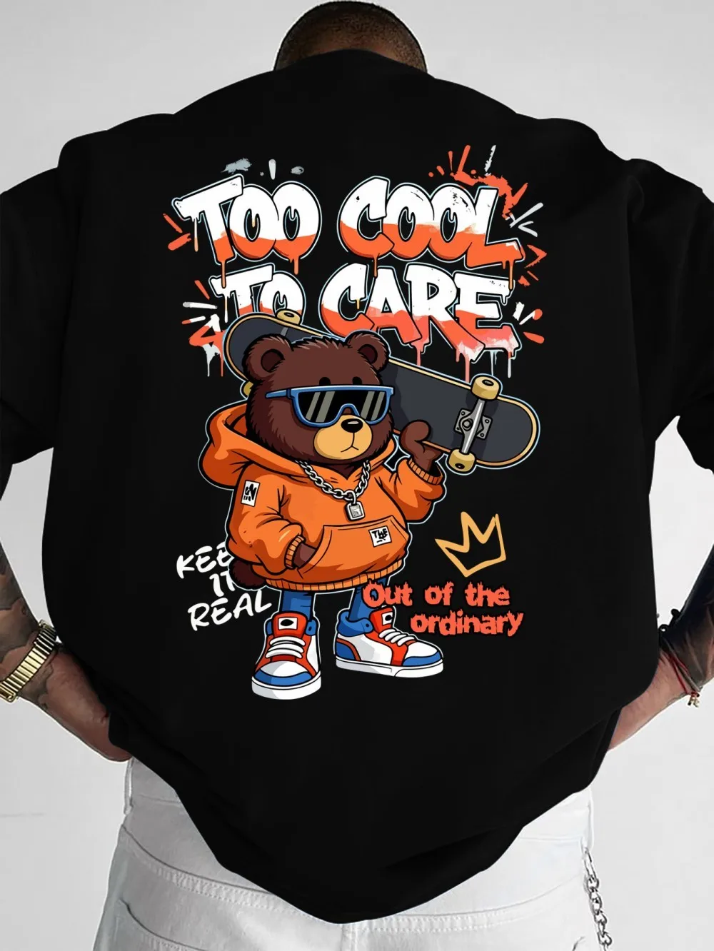 

American men's summer hip-hop teddy bear skateboard letter print comfortable and breathable round neck Tshrit outdoor street top