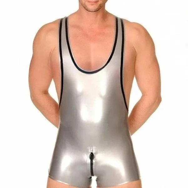 

customized 100% hand made Quality italy Metallic silver argent latex sportwear latex playsuit rubber catsuit bodysuits