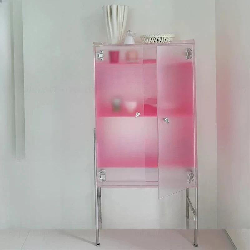 Acrylic matte pink cabinet, Nordic style light luxury entrance table, living room multi-layer floor storage display stand