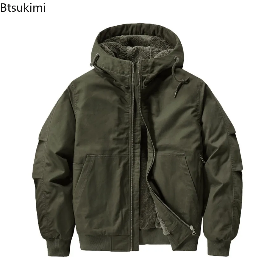 New 2025 Men's Thicken Warm Cotton Jackets Autumn Winter Fleece-lining Loose Casual Hooded Cargo Coats Men Parkas Jackets M-6XL