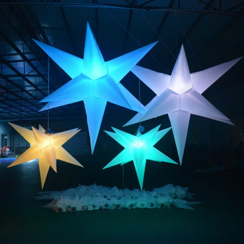 Nightclub Decoration Color Changing Inflatable Led Star Oxford Inflatable Hanging Led Stars For Party