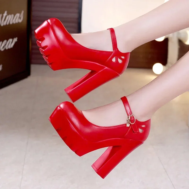 Plus Size 32-43 Block Heel Platform Shoes Women Pumps 2021 Spring High Heels Shoes Ladies Office Shoe Elegant Wedding Shoes