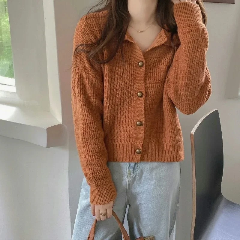 Blue Brown Cute Sweet Girls Women Fall Winter Outerwear White Lace Knitted Cardigans Single Breasted Button Loose Sweaters Coat