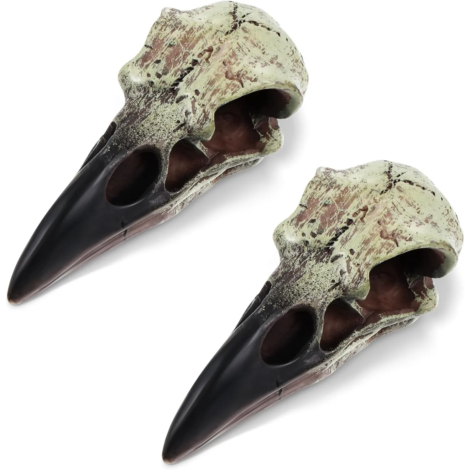 2pcs Goth Raven Skull Figurine Gothic Home Decor Obsidian Crow Hanging Sculpture Resin Animal Skull Statue Halloween Ornament
