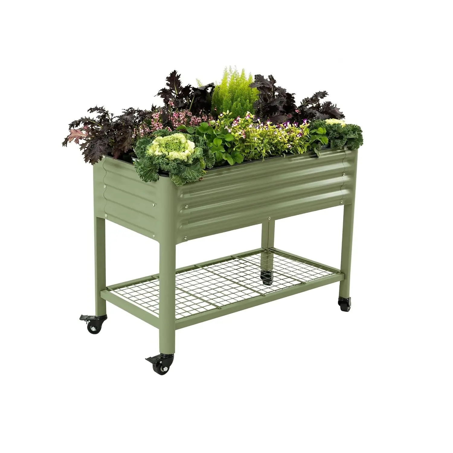 Elevated Raised Garden Bed 2x4ft Outdoor Planter Box with Legs & Storage Rack Patio 700Lbs Capacity Olive Green, Customized