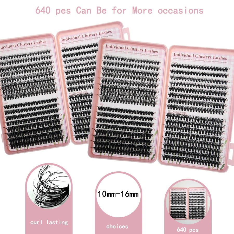 Pink640 Wimper Extensie Kit 304050d Lash Clusters D Curl 9-16Mm Individuele Wimpers Met Binding En Afdichting Pincet En Wimperverwijderaar