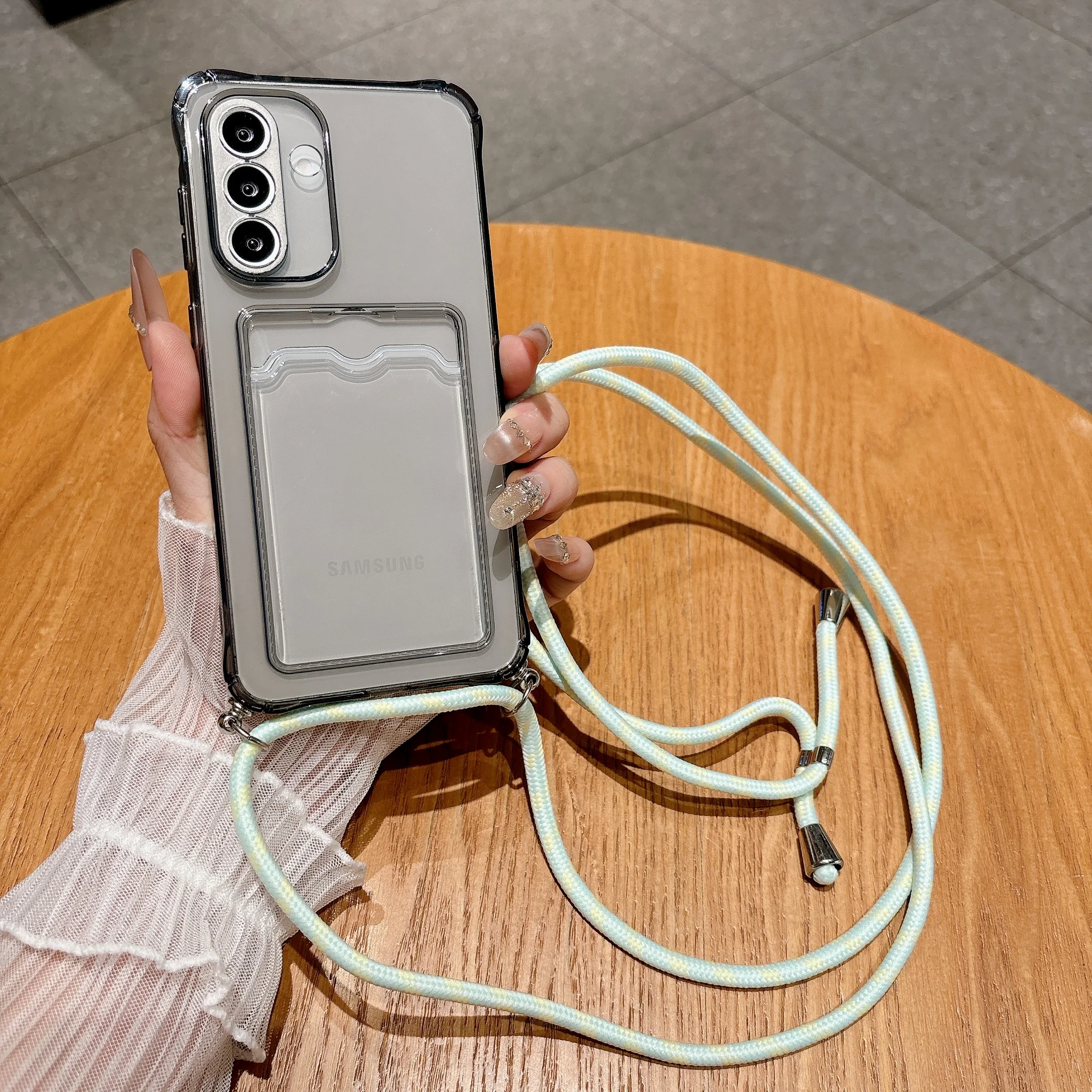 Translucent Phone Case For Samsung Galaxy S26 S25 Edge S24 S23 S22 S21 S20 Plus FE 2022 5G Crossbody Lanyard Slot Card Cover view 3