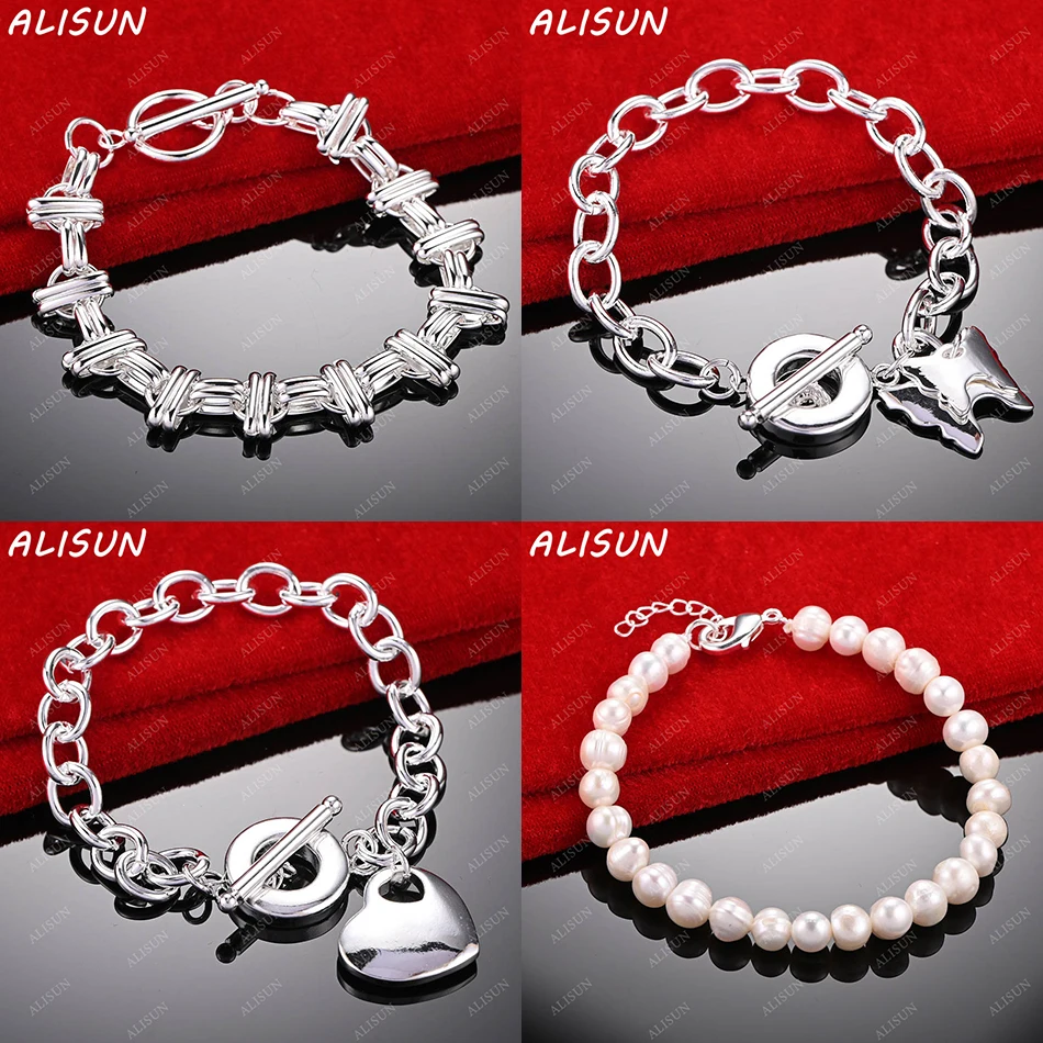 

ALISUN 925 Sterling Silver Bracelets Geometric For Women Men Anniversary Gift Popular Wild Fashion Romantic Jewelry