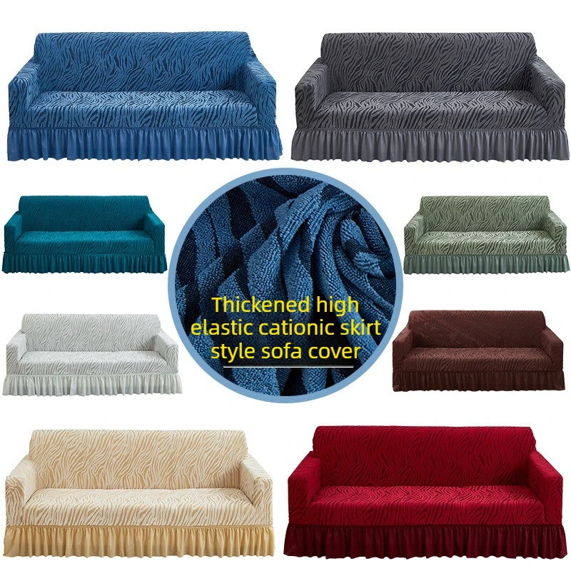 Thickened Cationic Skirt Style Sofa Cover Stretch Full Wrap Dustproof Sofa Protector 1/2/3/4 Seater Home Office Sofa Covers