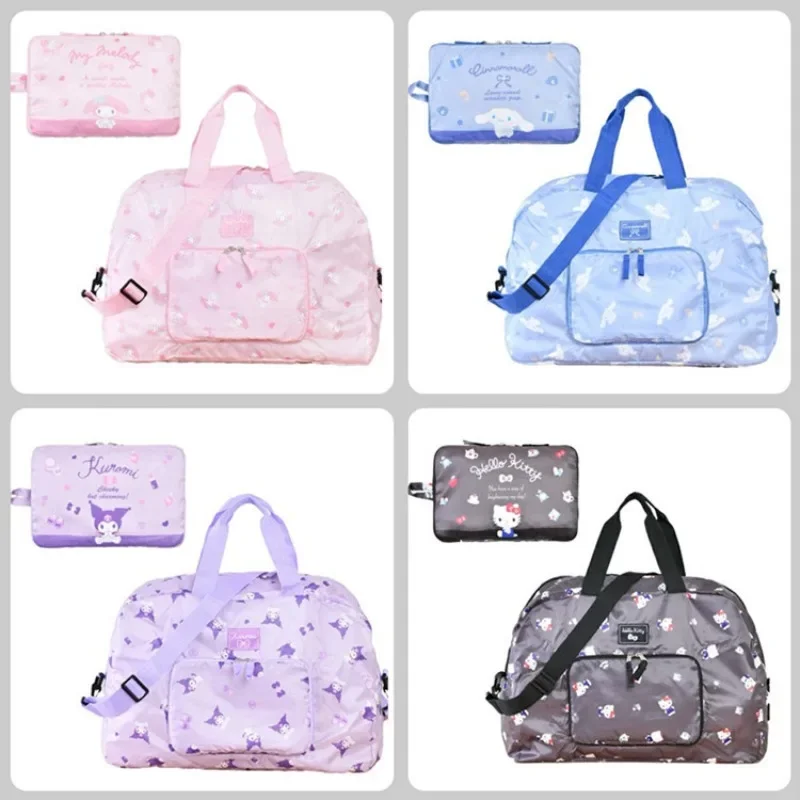 New Sanrios Cartoon Kuromi Cinnamoroll Folding Travel Bag Anime Kawaii Hellokittys Portable Large Capacity Storage Bag Going Out