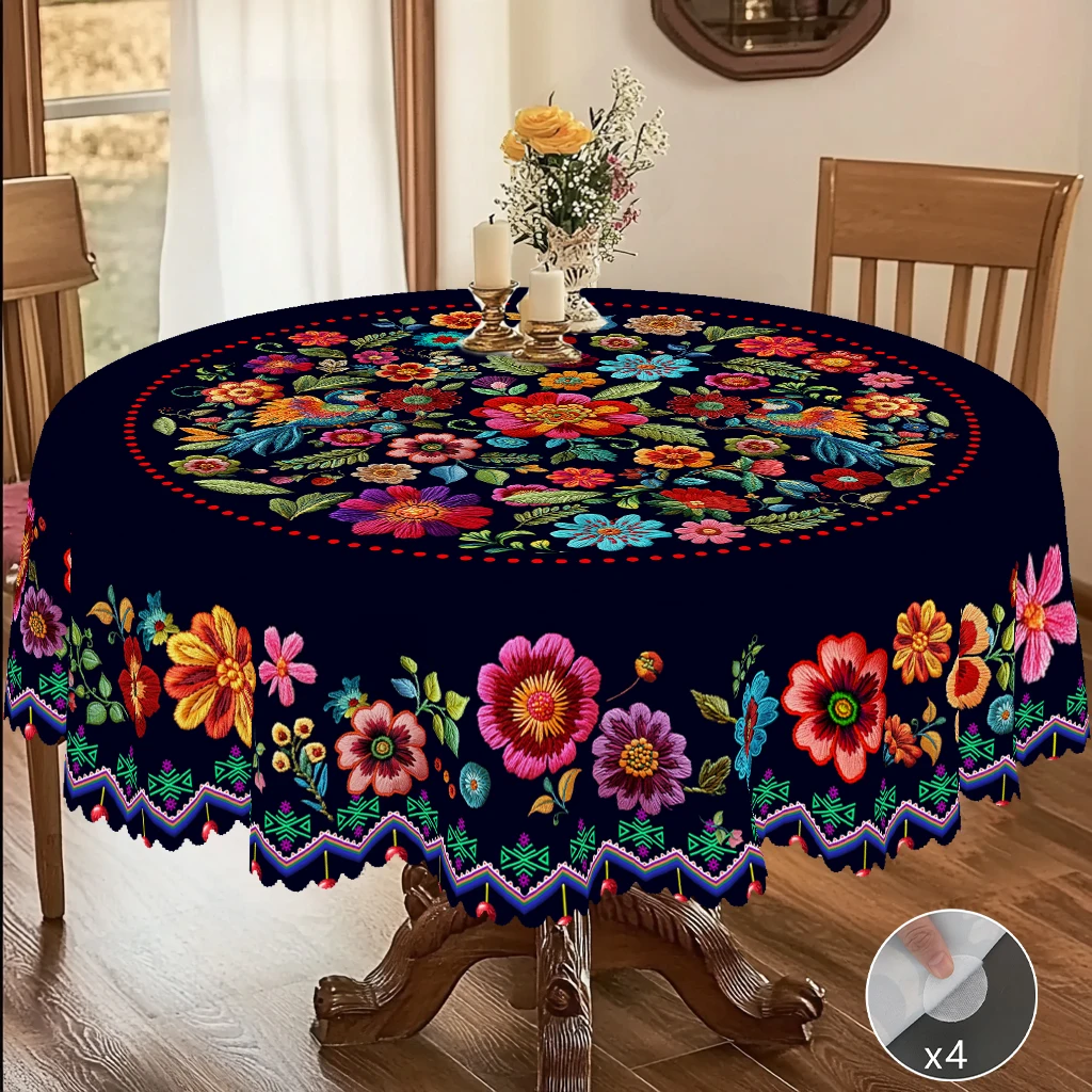 1 Piece of Spring Colorfulful Floral Print Tablecloth, Colorfulful Florals, Strawberry Patterns, Edge Embossing Process, Round and Rectangular Optional Suitable for Spring and Summer Indoor and Outdoor Table Decoration, Kitchen Decoration, Party Decoration, Banquet Decoration, Outdoor Picnic Decoration, Easter Decoration