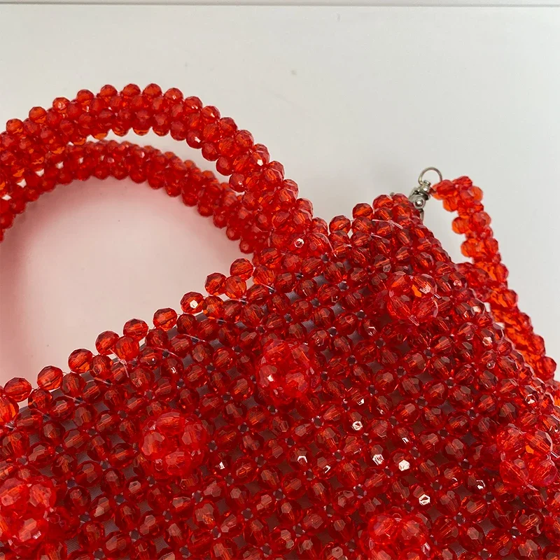 Large Beaded Bag Portable Designer Handbags Red Purses Luxury Top-Handle Ladies Exquisite Elegant Women Fashion Customizable