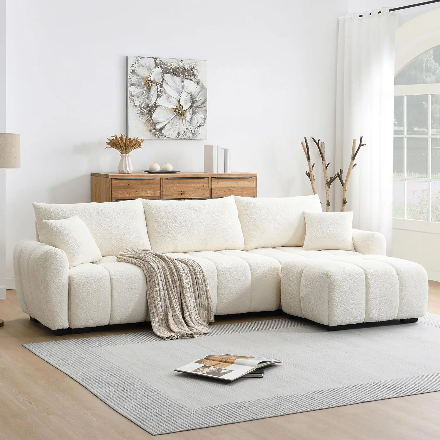 110" Modular Sectional Sofa, L Shape with Extra-Large Seat, Pull-line Design, Movable Ottoman, High Density Foam,, Customized