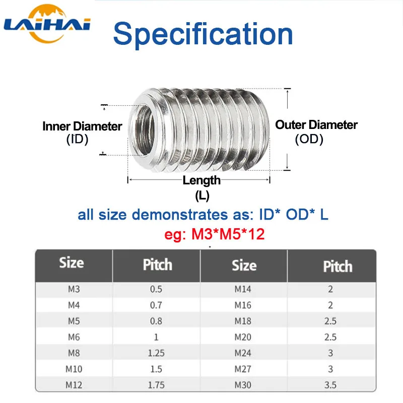 Adaptador de rosca interior exterior de acero inoxidable 304, 2/5 piezas, Tuercas de tornillo, manga de inserción, convertidor, acoplador de tuerca, M2, M3, M4, M5, M6- M12-M20