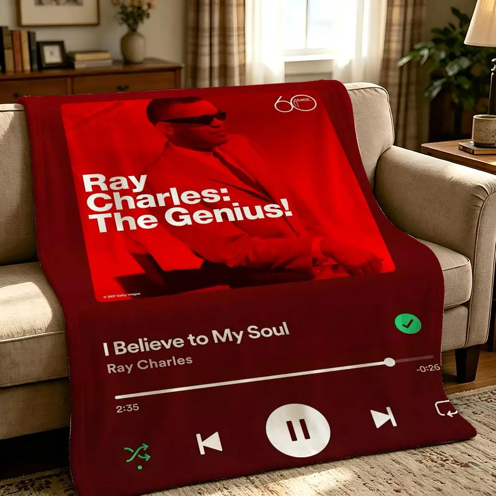 musician R-Ray Charles-s Throw Thick Comfort Flannel Quilt, Multi-scene Use Indoor Outdoor Daily Nap