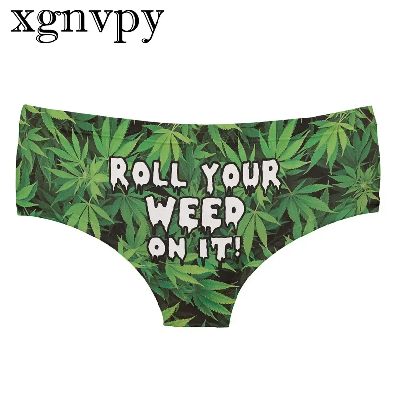 xgnvpy 3D Panties Lovely Roll Your Weed Funny Print Kawaii Women Push Up Briefs Lingerie Thong Female