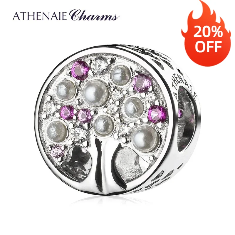 

ATHENAIE 925 Sterling Silver Colorful CZ Sparkling Family Tree Charms Fit Women and Girl Bracelet and Necklace