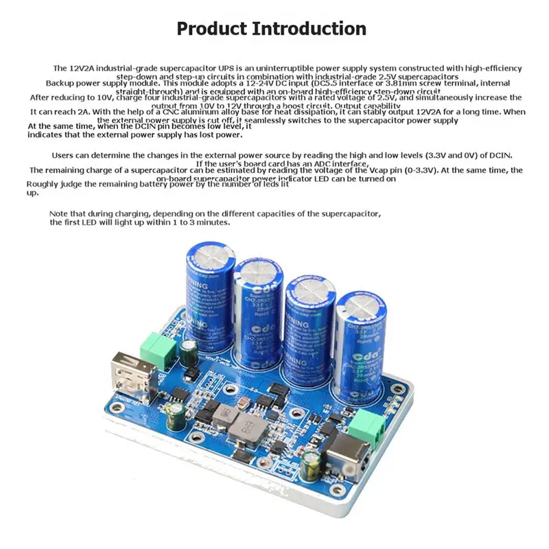 ABKP-Industrial 12V 2.5A Supercapacitor UPS System Featuring CNC Cooling Base 12V 2.5A Output Wide Voltage Input Range