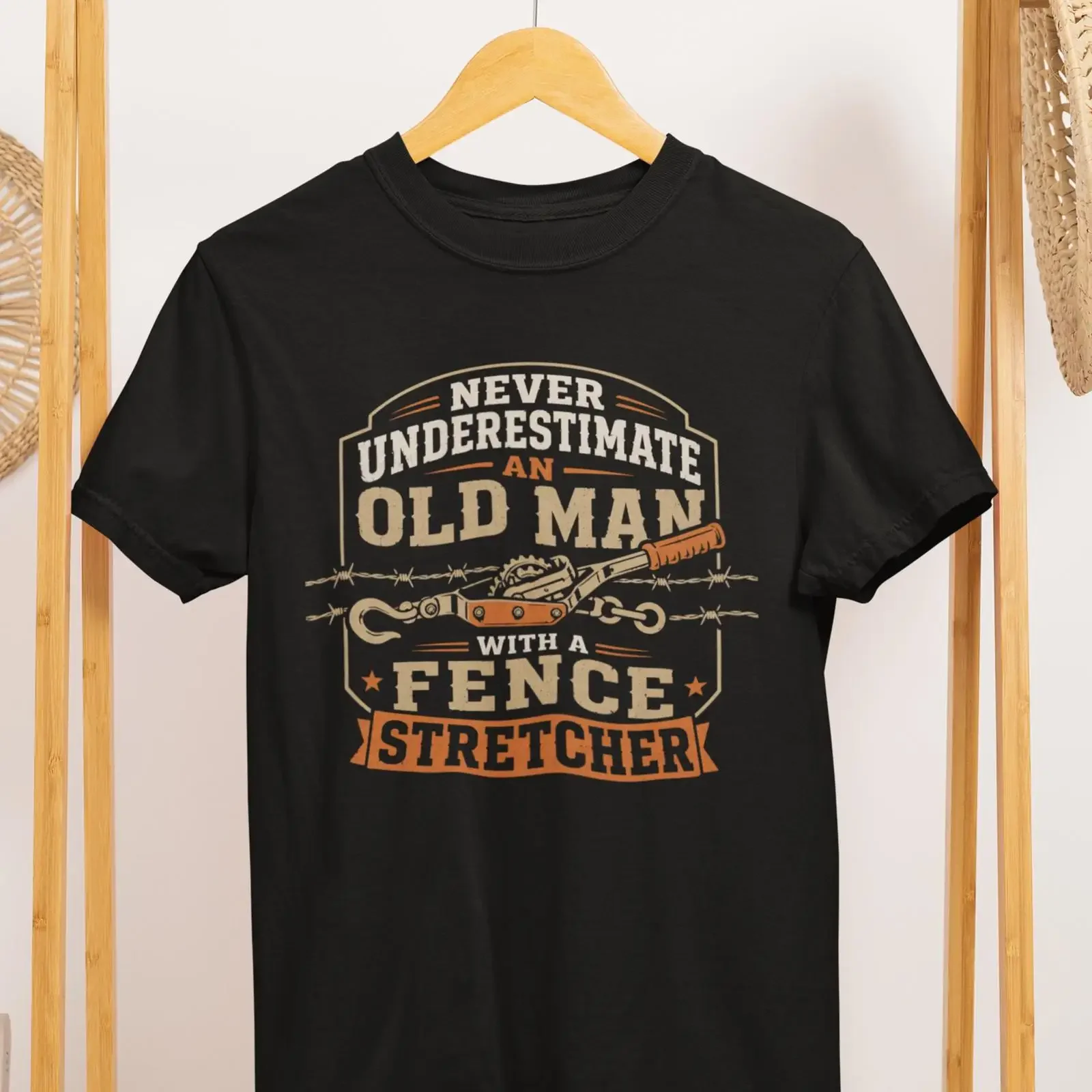 Old Man Fence Stretcher T Shirt Farmer Rancher Workwear vintage Washed Top For Everyday Wear designer clothes Breathable