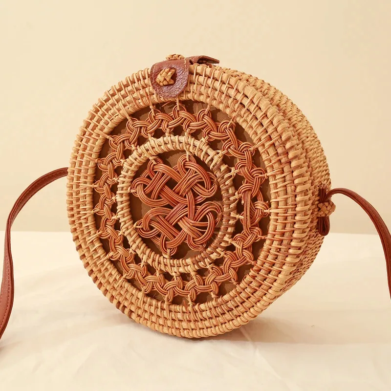 

Summer Rattan Bag Fashion Women Round Straw Bags Female Handmade Woven Beach CrossBody Bag Ladies' Circle Bohemia Travel Bag