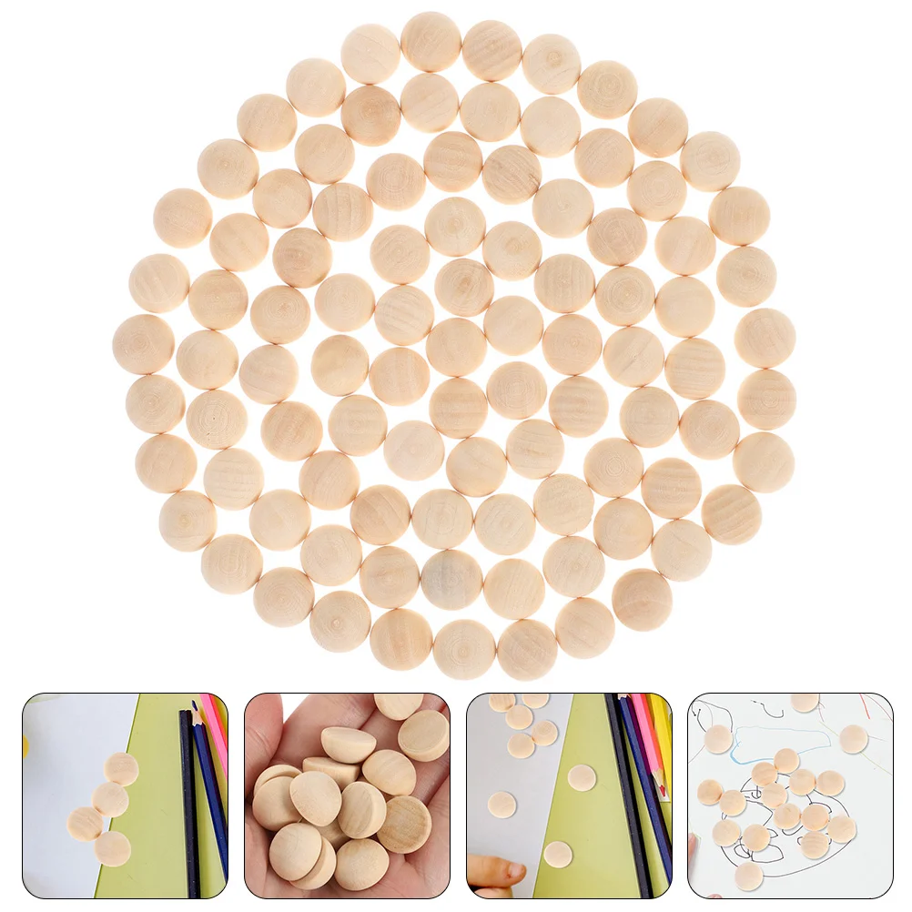 100 Pcs Half Sphere Ornaments Wooden Bead Hemisphere Mini Beads Boxwood Balls Unfinished Craft Child