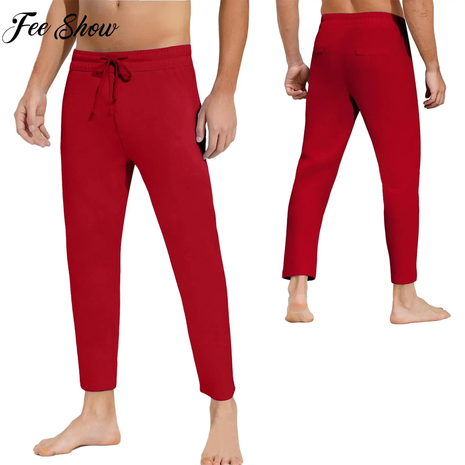 

Men Fashion Casual Loose Pants Drawstring Elastic Waistband Straight-Leg Trousers Yoga Pants Beach Pool Party Costume Sportswear