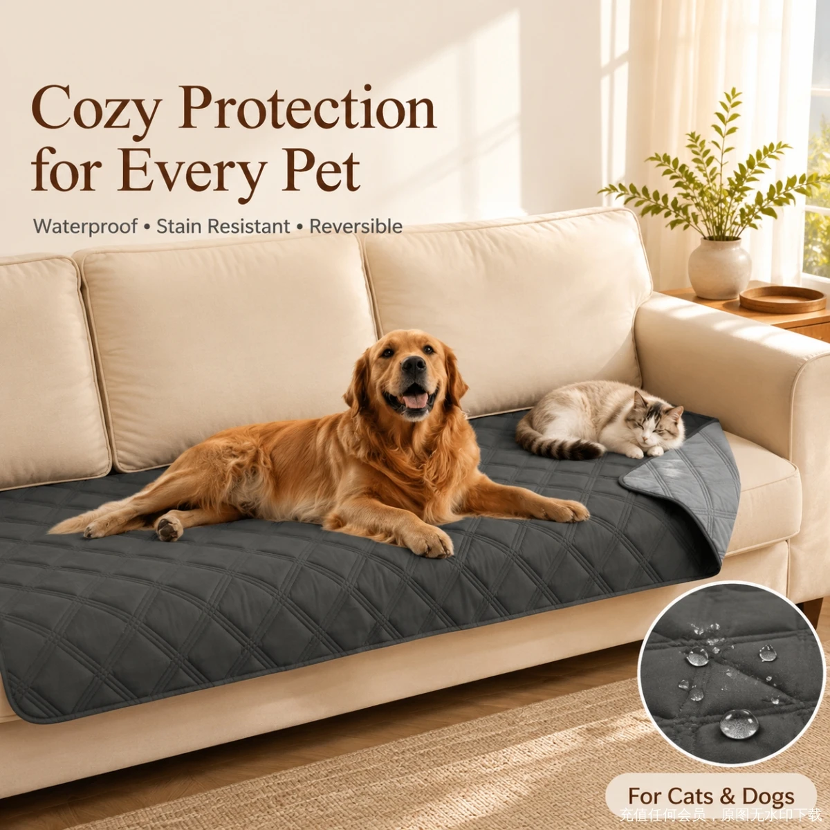 Mattress Protector Waterproof - Reversibele waterdichte hondenbedhoes & hondenkleed, bank-