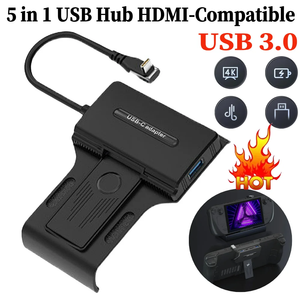 

Док-станция 5-в-1 с зарядкой 100 Вт PD3.0, USB-C, HDMI 2.0 4K@60Hz 10 Гбит/с для Steam Deck/ROG Ally