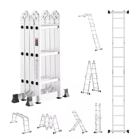 SucceBuy Multi-Purpose Folding Ladder 7-in-1 Tall Step Ladder A Frame Adjustable Telescoping for Household Outdoor Work