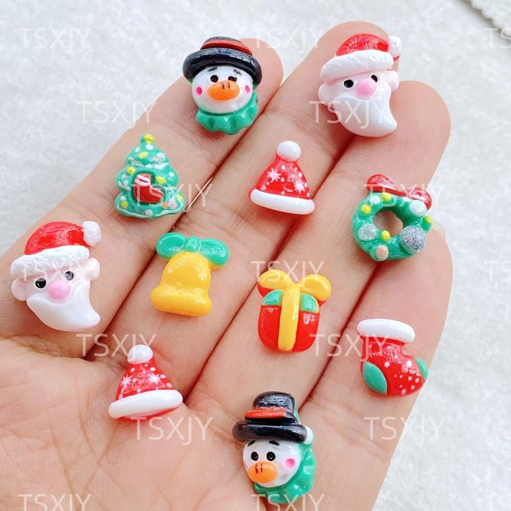 20pcs Resin Kawaii Colorful Mini Santa Trees Elk Snowman Bells Flatback Cartoon Christmas Figurine Scrapbook DIY Decor Crafts