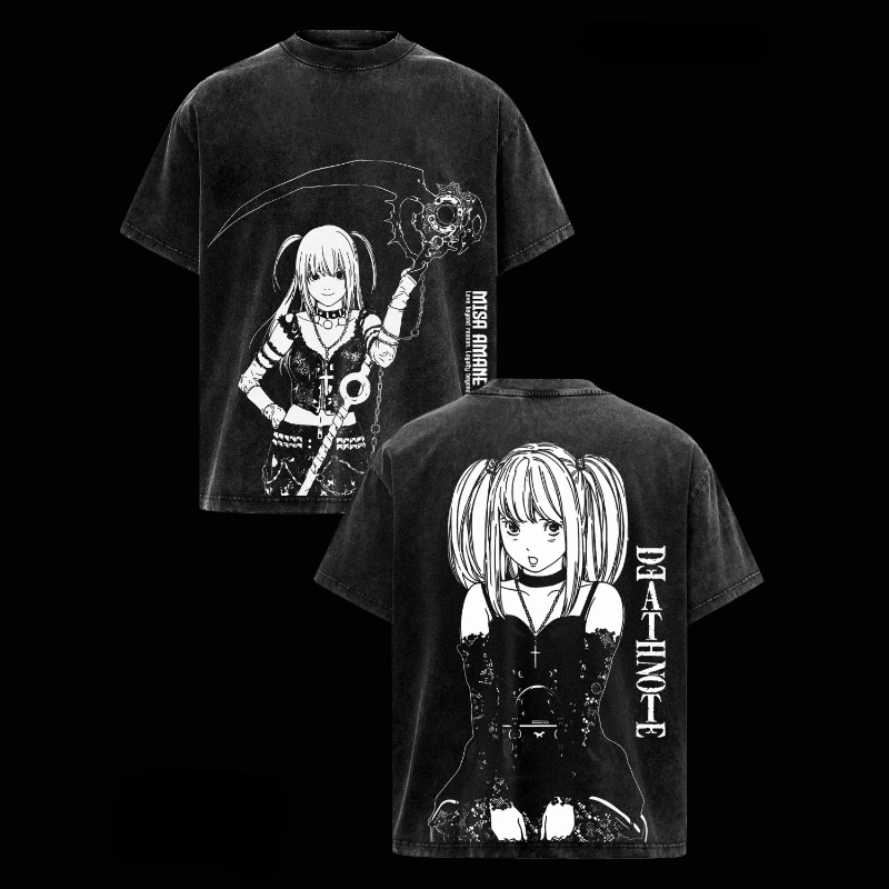 MisaMisa DEATH NOTE T-shirt Manga Harajuku Vintage Washed T Shirt Men Women Clothing Summer Casual Oversized Cotton Tees Clothes